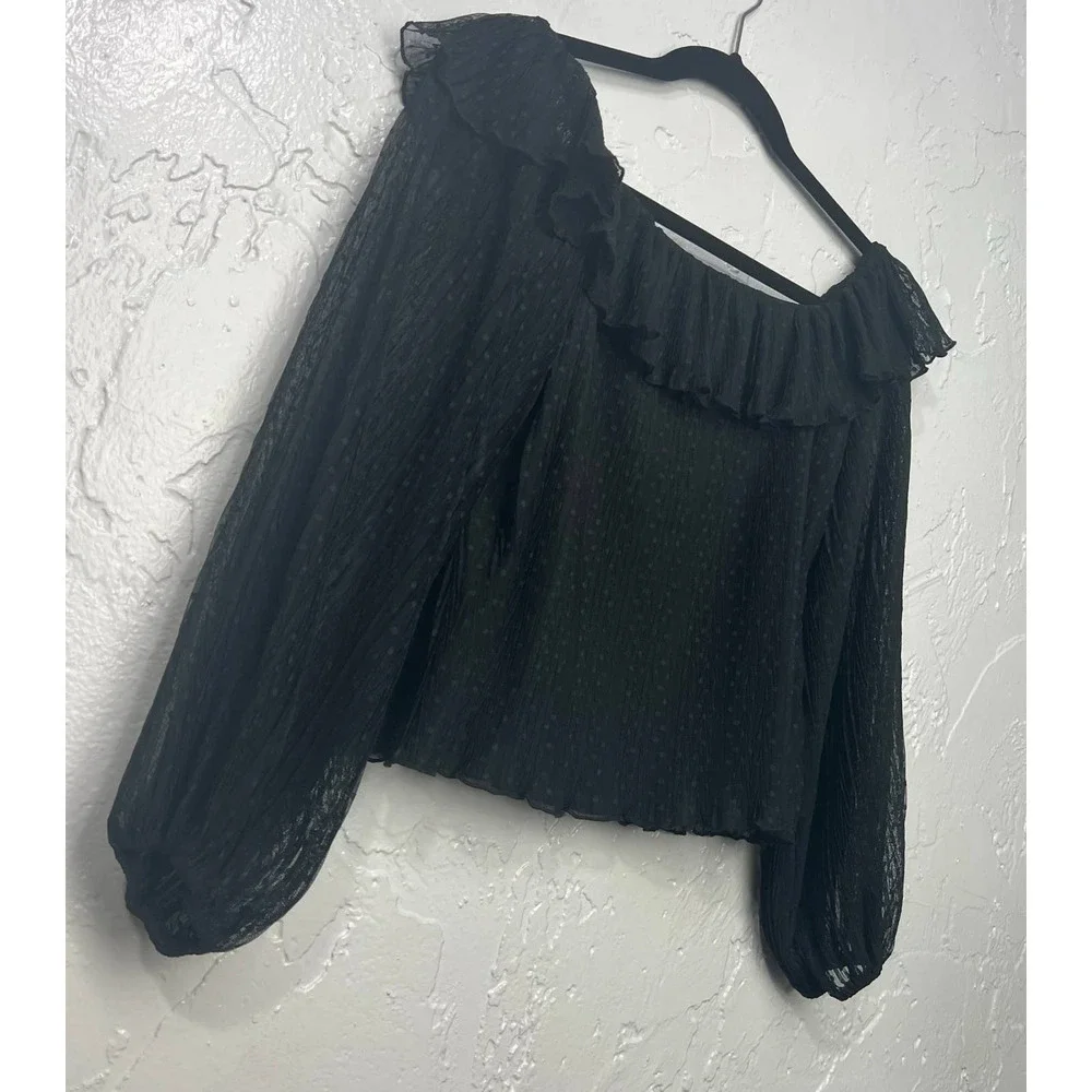 Tularosa Revolve Off The Shoulder Blouse Ruffle Black Top Size XXS - Picture 2 of 9
